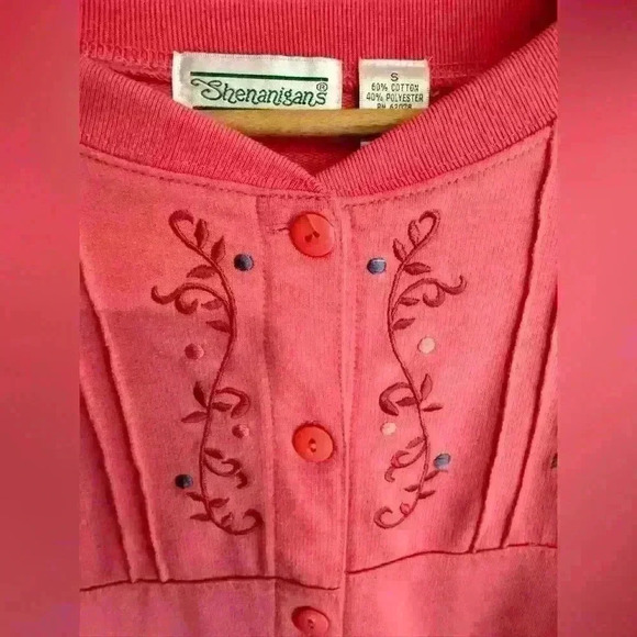 Vintage 90’s Shenanigans button up sweatshirt pink with floral embroidery sz. S - Picture 5 of 13